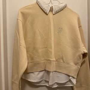 Sandro Beige Sweatshirt with White Collar